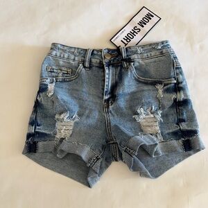 Almost Famous Ripped Denim Jean Shorts - Light Blue Wash